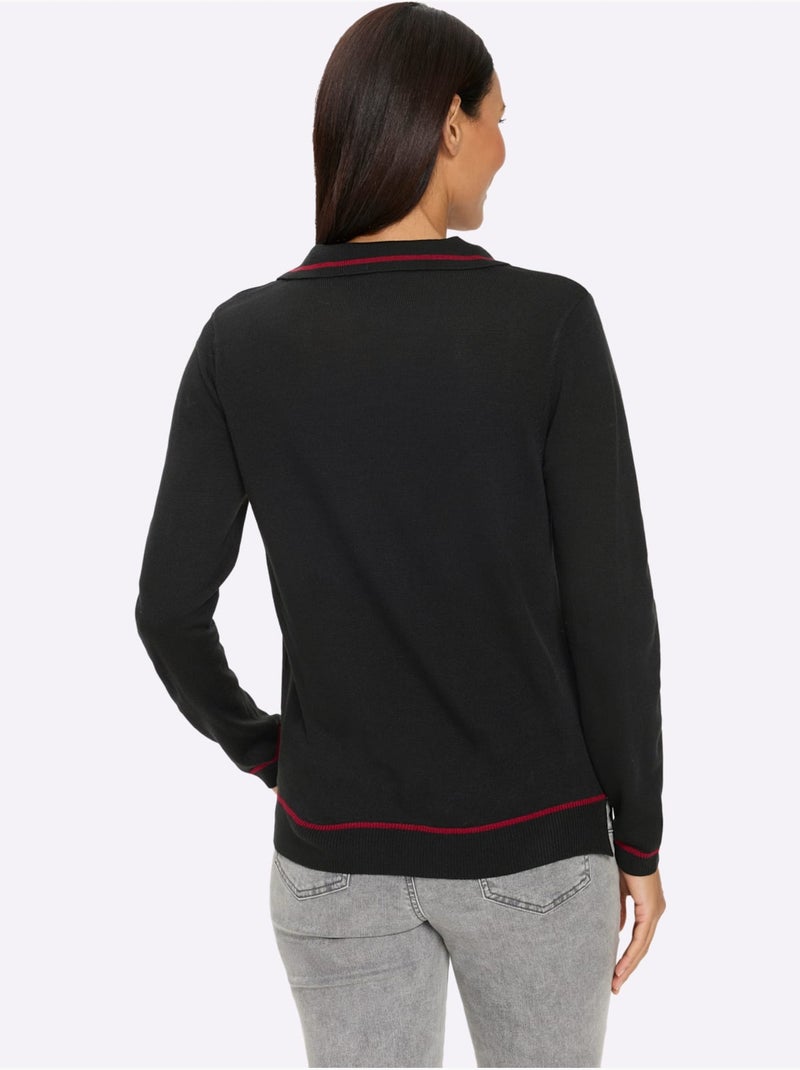 Pull à manches longues détails contrastés - taille standard - helline Noir - Kiabi
