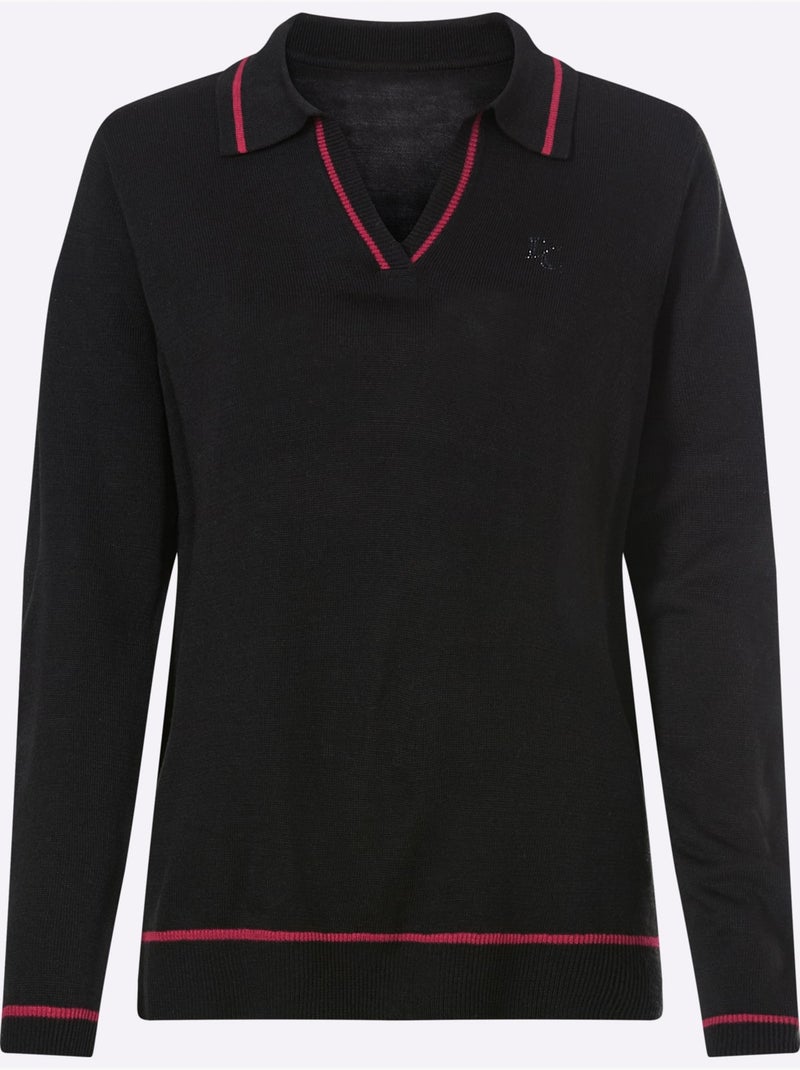 Pull à manches longues détails contrastés - taille standard - helline Noir - Kiabi