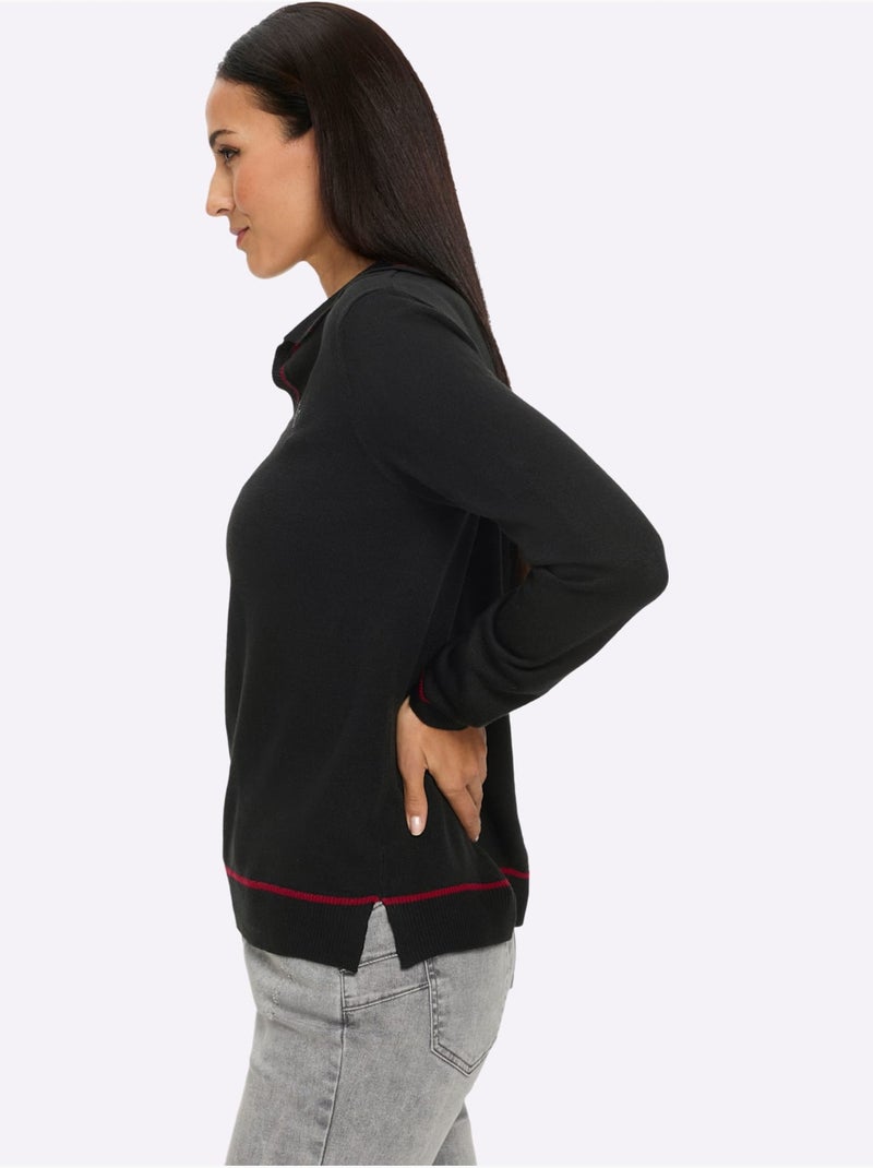 Pull à manches longues détails contrastés - taille standard - helline Noir - Kiabi