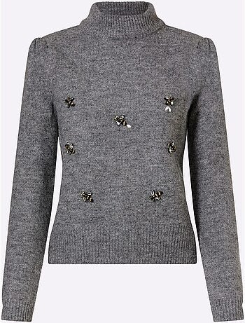 Pull à manches longues élégante application de pierres brillantes fantaisie - helline