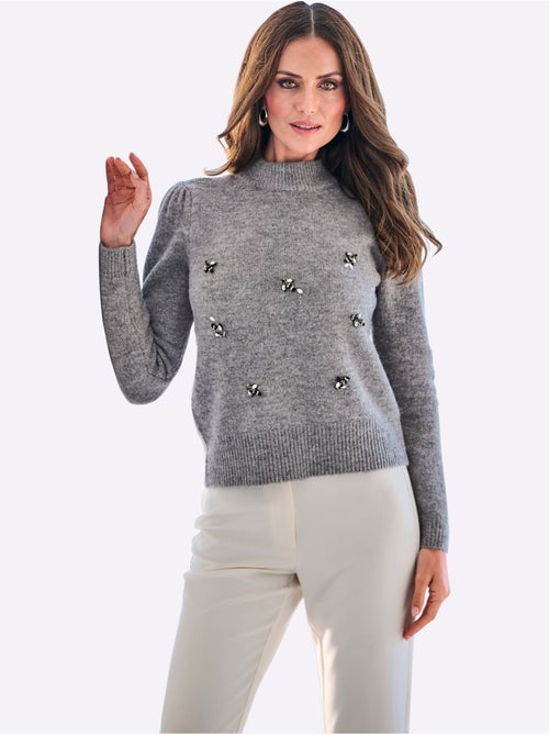 Pull à manches longues élégante application de pierres brillantes fantaisie - helline - Kiabi