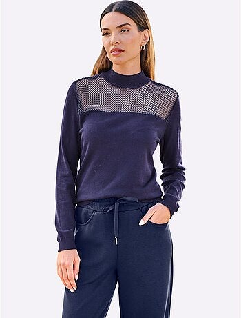 Pull à manches longues empiècement transparent devant - taille standard - helline