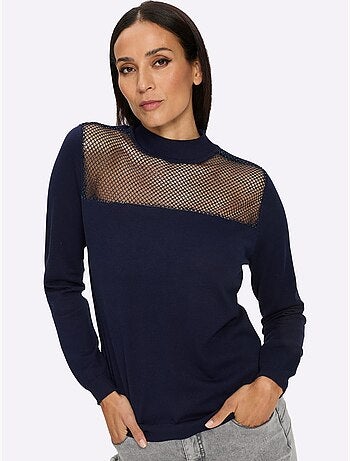 Pull à manches longues empiècement transparent devant - taille standard - helline
