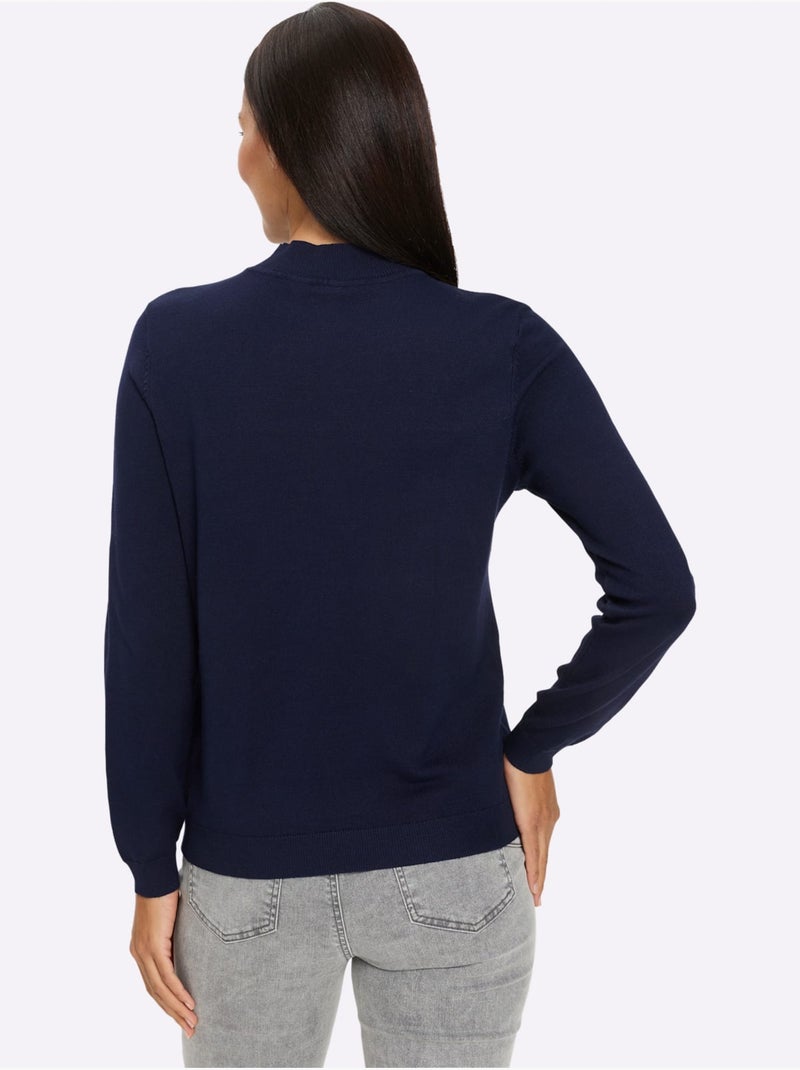 Pull à manches longues empiècement transparent devant - taille standard - helline Bleu marine - Kiabi