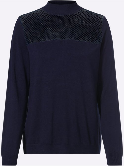 Pull à manches longues empiècement transparent devant - taille standard - helline - Kiabi
