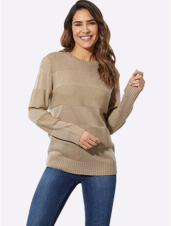 Pull à manches longues encolure ronde avec rayures brillantes - Taille standard - Moda Vilona
