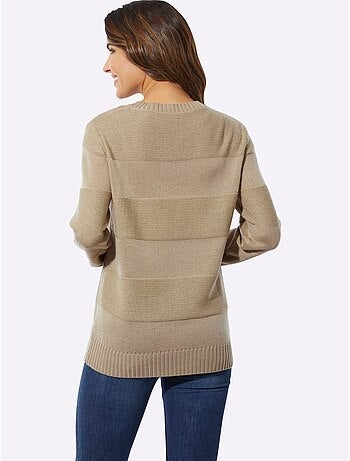 Pull à manches longues encolure ronde avec rayures brillantes - Taille standard - Moda Vilona