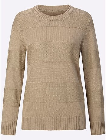 Pull à manches longues encolure ronde avec rayures brillantes - Taille standard - Moda Vilona
