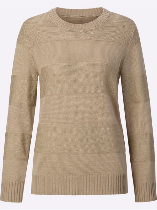 Pull à manches longues encolure ronde avec rayures brillantes - Taille standard - Moda Vilona - Kiabi