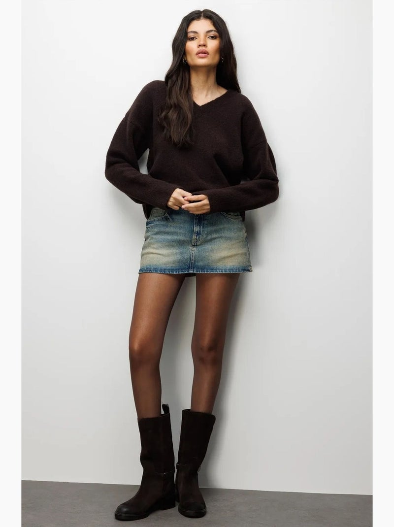 Pull à manches longues et col en v mixray Marron foncé - Kiabi