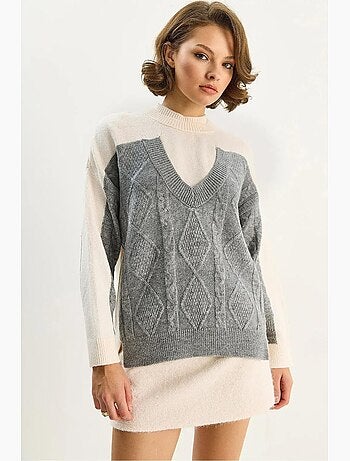 Pull à manches longues et col rond en maille à motif losanges lucci
