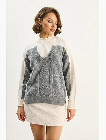 Pull à manches longues et col rond en maille à motif losanges lucci