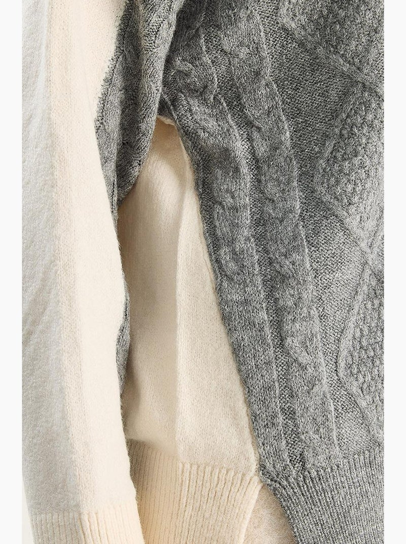 Pull à manches longues et col rond en maille à motif losanges lucci Gris - Kiabi