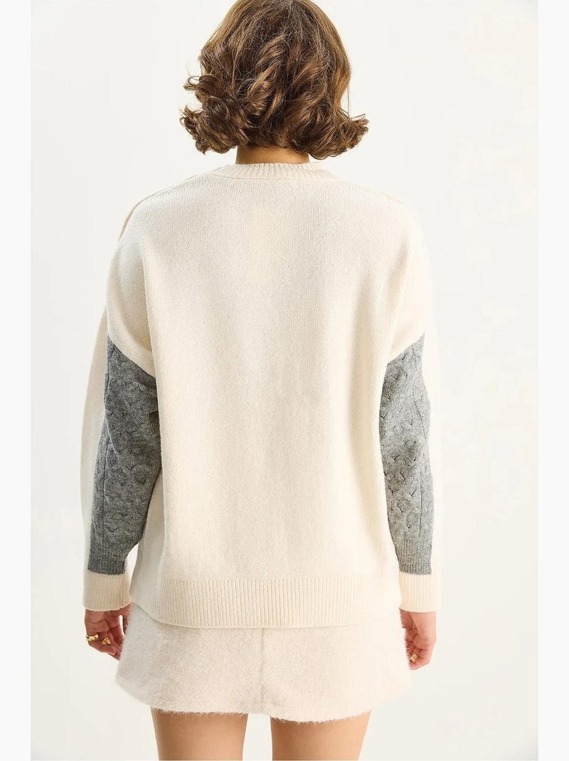 Pull à manches longues et col rond en maille à motif losanges lucci Gris - Kiabi