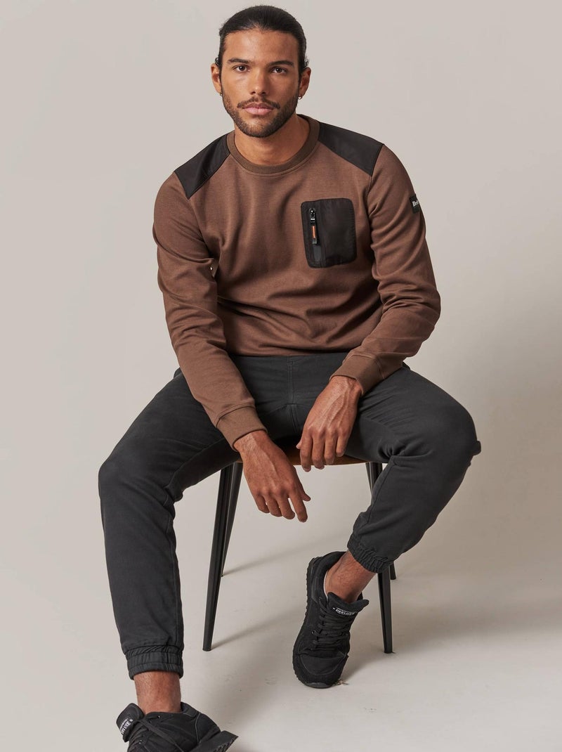 Pull à manches longues et pochette zippée homme 'Deeluxe' Marron chocolat - Kiabi
