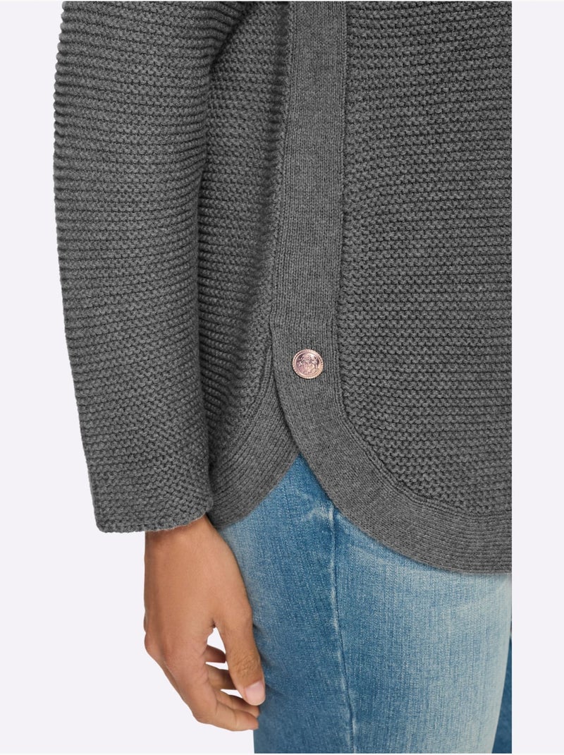 Pull à manches longues fentes latérales et boutons fantaisie - taille standard - helline Gris chiné - Kiabi