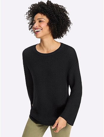 Pull à manches longues fentes latérales et boutons fantaisie - taille standard - helline