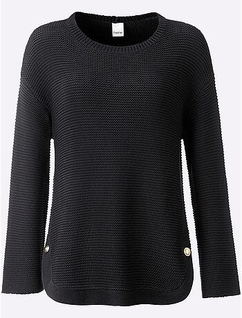 Pull à manches longues fentes latérales et boutons fantaisie - taille standard - helline