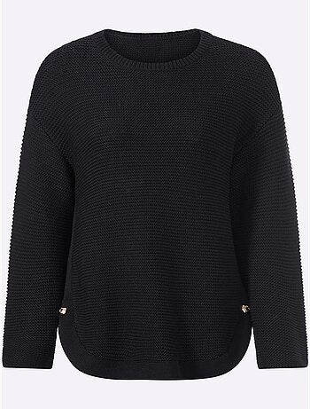 Pull à manches longues fentes latérales et boutons fantaisie - taille standard - helline
