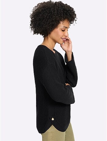 Pull à manches longues fentes latérales et boutons fantaisie - taille standard - helline