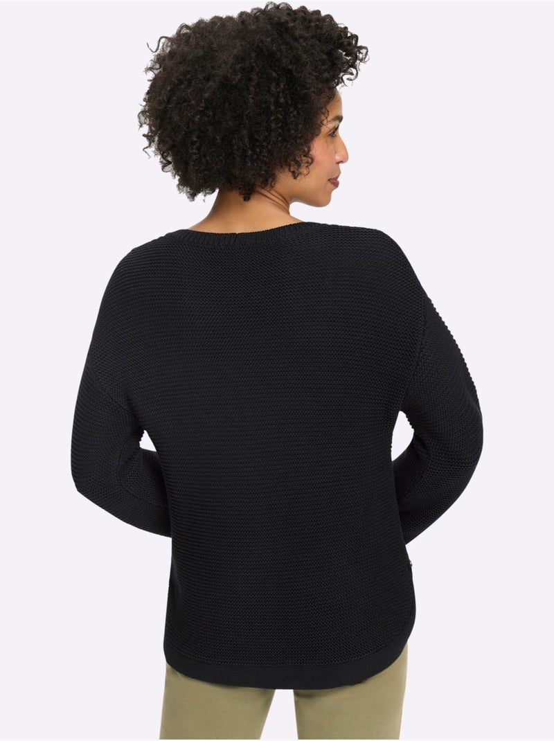 Pull à manches longues fentes latérales et boutons fantaisie - taille standard - helline Noir - Kiabi