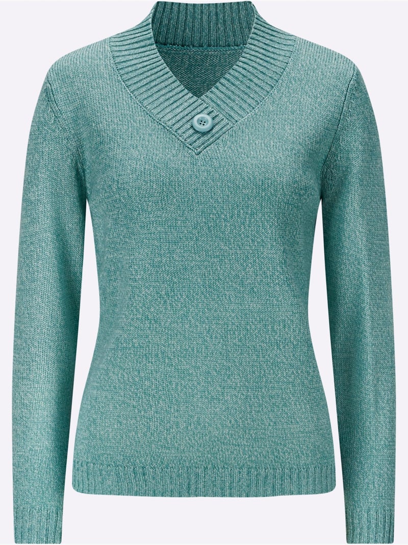 Pull à Manches Longues Fil Chiné Doux - Taille Standard - Moda Vilona Bleu Vert - Kiabi