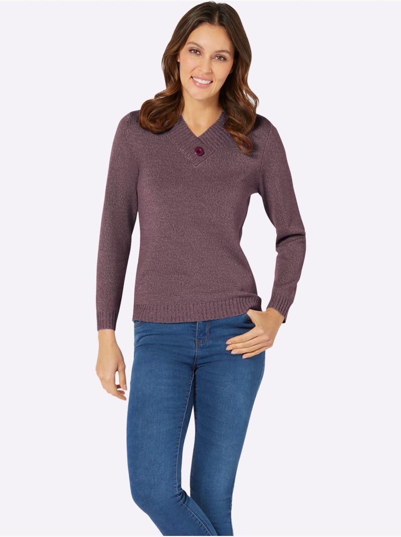 Pull à Manches Longues Fil Chiné Doux - Taille Standard - Moda Vilona Bordeaux - Kiabi