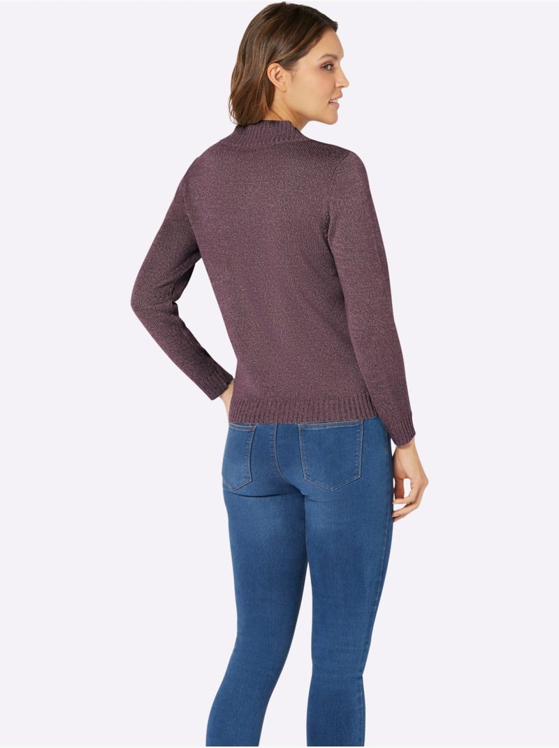 Pull à Manches Longues Fil Chiné Doux - Taille Standard - Moda Vilona Bordeaux - Kiabi
