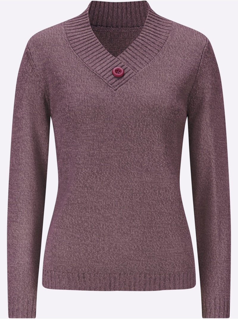 Pull à Manches Longues Fil Chiné Doux - Taille Standard - Moda Vilona Bordeaux - Kiabi