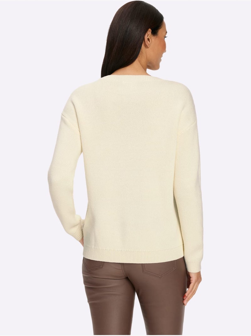 Pull à manches longues fil moelleux à poils longs - taille standard - helline Gris Ecru - Kiabi