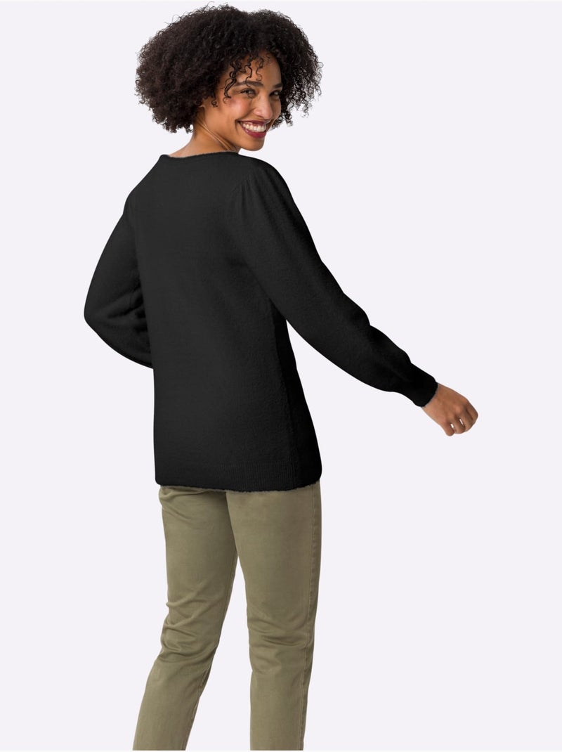 Pull à Manches Longues Fil Moelleux à Poils Longs - Taille Standard - Helline Noir - Kiabi