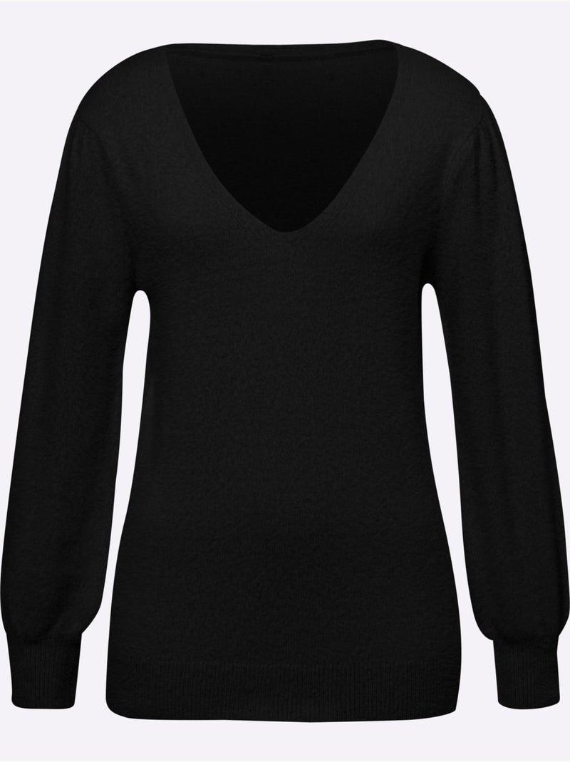 Pull à Manches Longues Fil Moelleux à Poils Longs - Taille Standard - Helline Noir - Kiabi