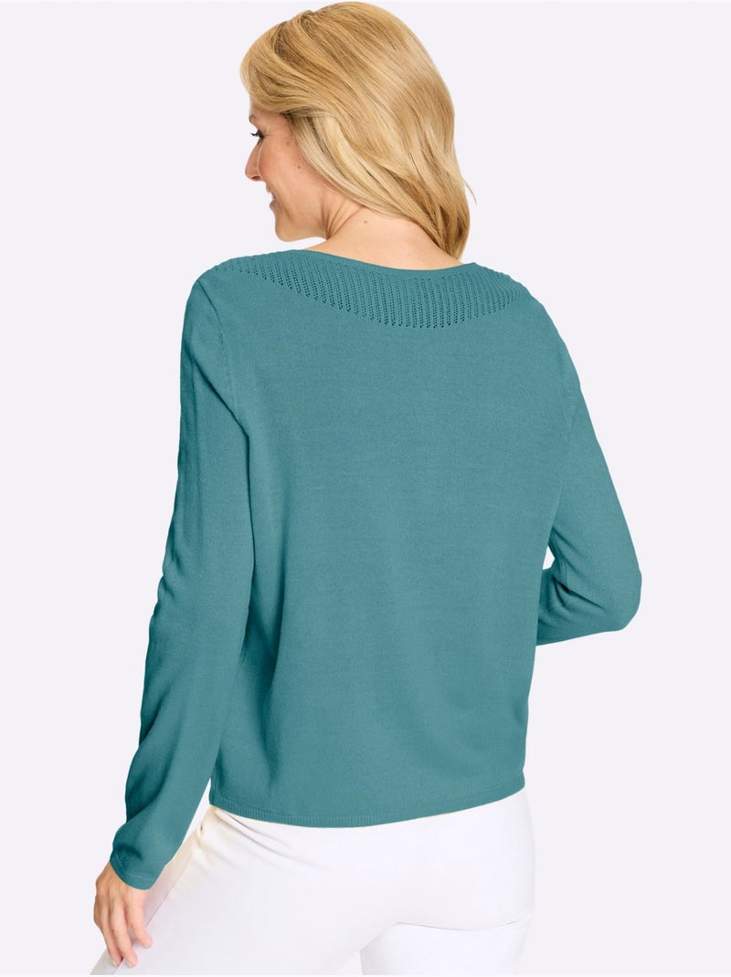 Pull à Manches Longues Finitions Côtelées - Taille Standard - Moda Vilona Bleu encre - Kiabi