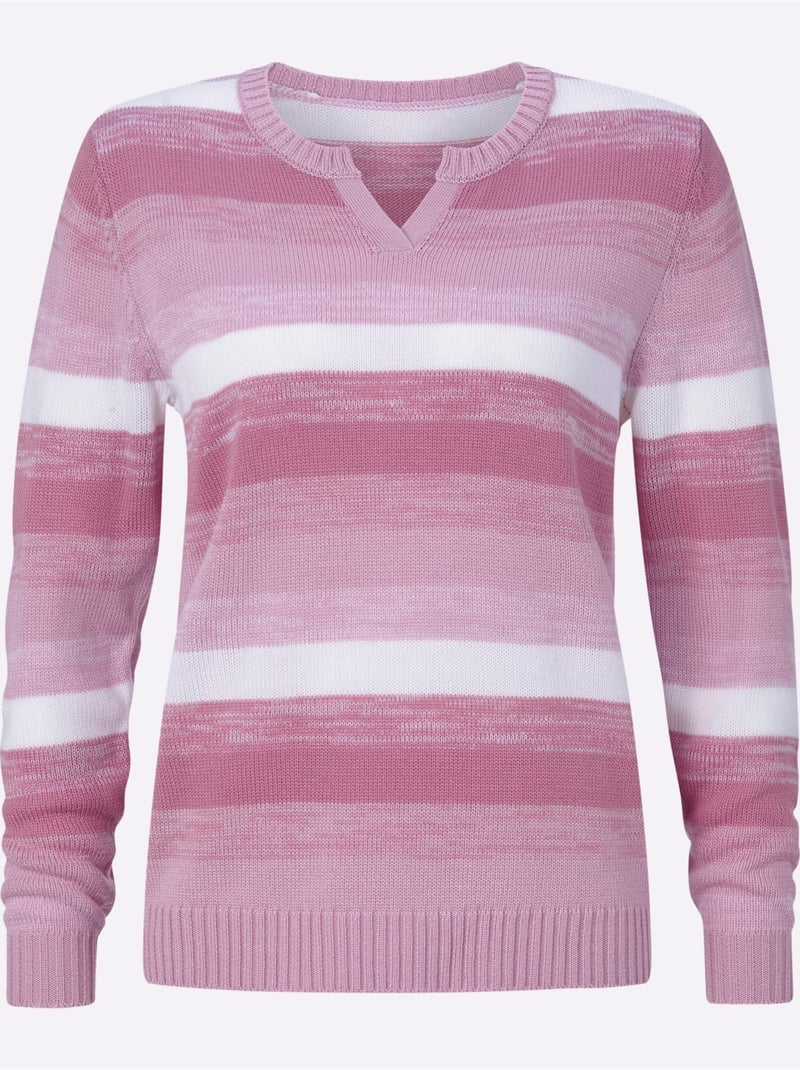 Pull à Manches Longues Finitions Côtelées - Taille Standard - Moda Vilona Rose - Kiabi