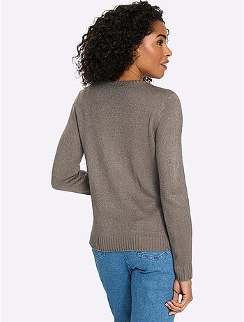 Pull à Manches Longues Finitions Côtelées - Taille Standard - Moda Vilona