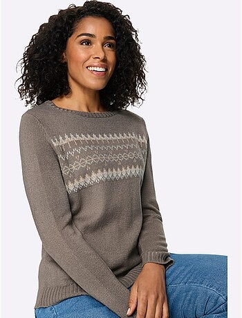 Pull à Manches Longues Finitions Côtelées - Taille Standard - Moda Vilona