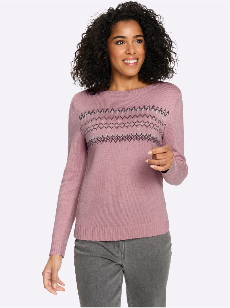 Pull à Manches Longues Finitions Côtelées - Taille Standard - Moda Vilona Violet/Rouge - Kiabi