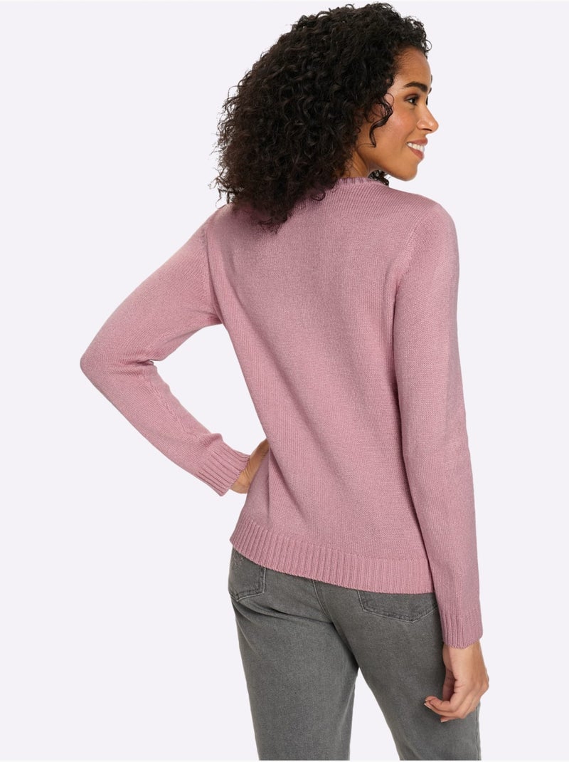 Pull à Manches Longues Finitions Côtelées - Taille Standard - Moda Vilona Violet/Rouge - Kiabi