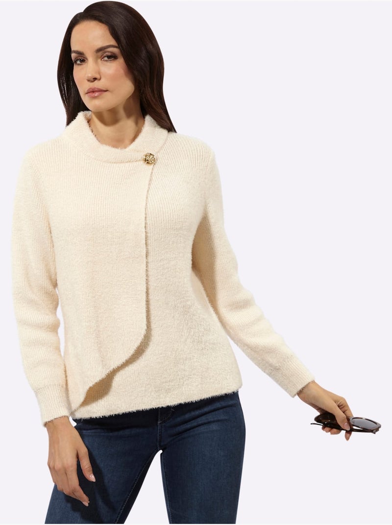 Pull à Manches Longues Forme Affinante - Taille Standard - Helline Ivoire - Kiabi