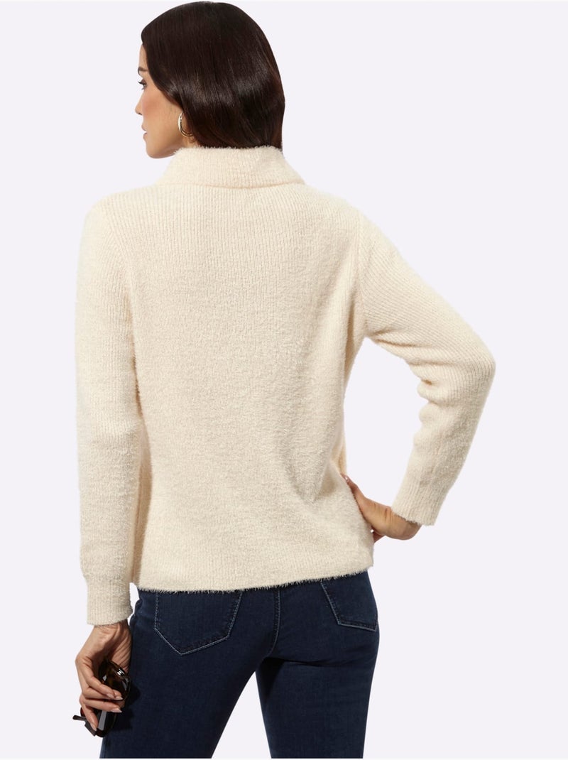 Pull à Manches Longues Forme Affinante - Taille Standard - Helline Ivoire - Kiabi