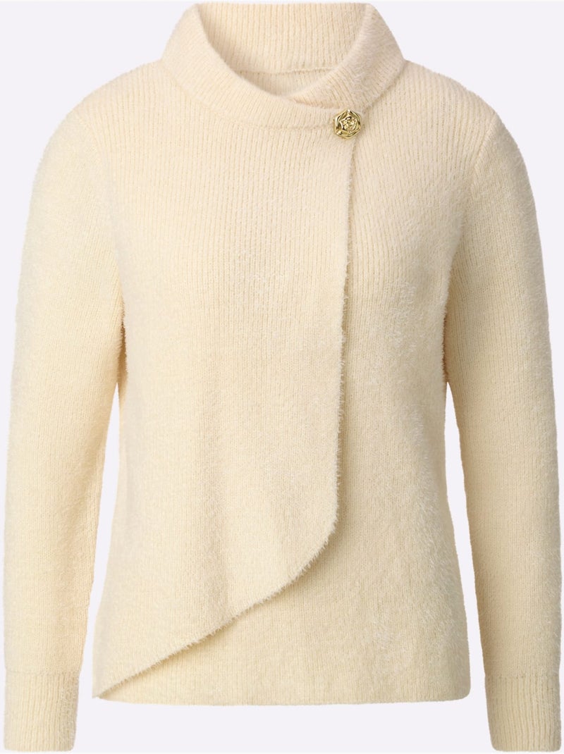 Pull à Manches Longues Forme Affinante - Taille Standard - Helline Ivoire - Kiabi
