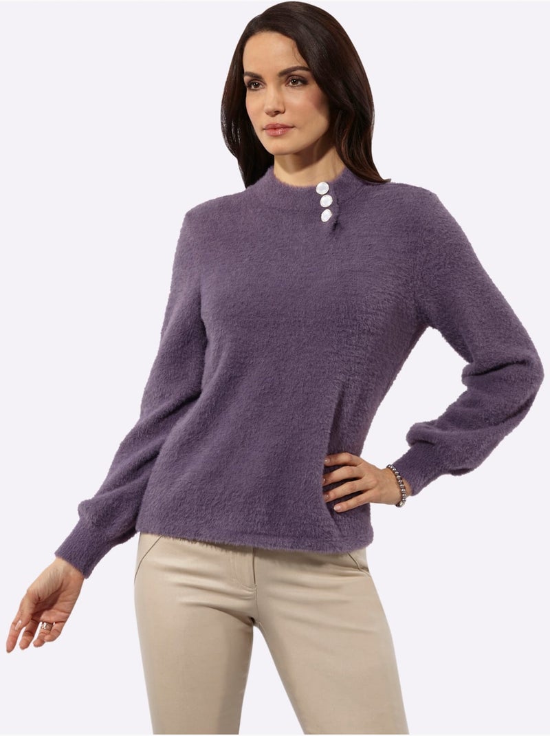 Pull à manches longues forme affinante - taille standard - helline Violet figue - Kiabi