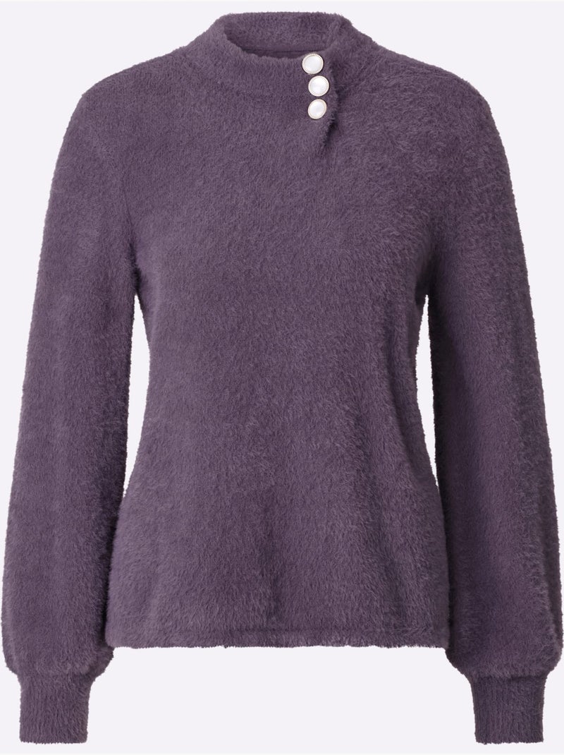 Pull à manches longues forme affinante - taille standard - helline Violet figue - Kiabi