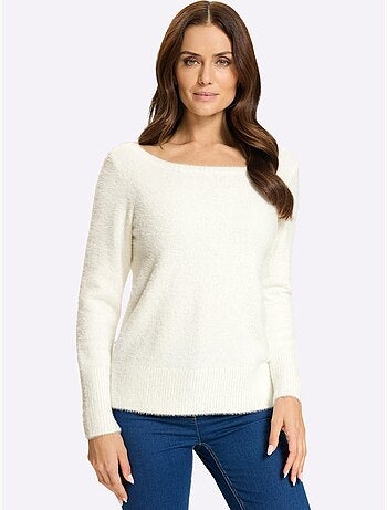 Pull à manches longues grand col v au dos - taille standard - helline