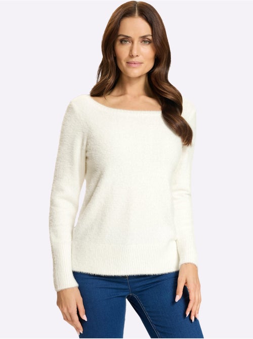 Pull à manches longues grand col v au dos - taille standard - helline - Kiabi