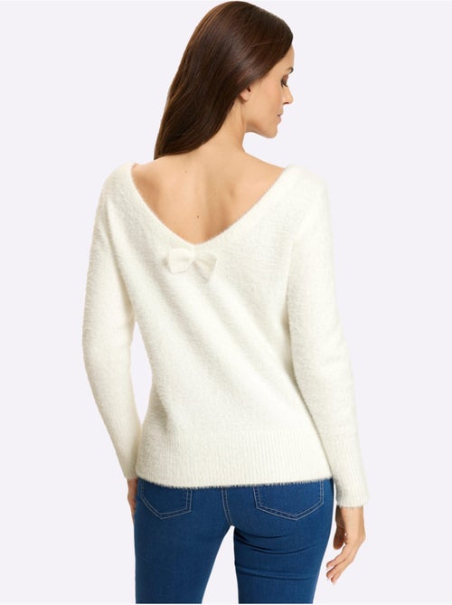 Pull à manches longues grand col v au dos - taille standard - helline - Kiabi