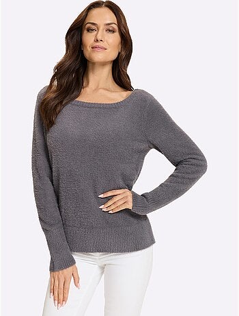 Pull à manches longues grand col v au dos - taille standard - helline