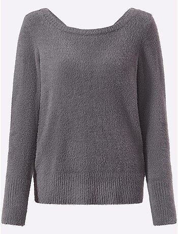 Pull à manches longues grand col v au dos - taille standard - helline