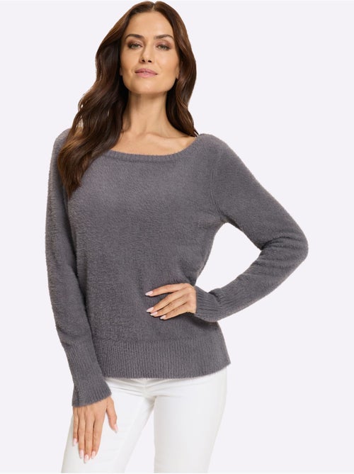 Pull à manches longues grand col v au dos - taille standard - helline - Kiabi