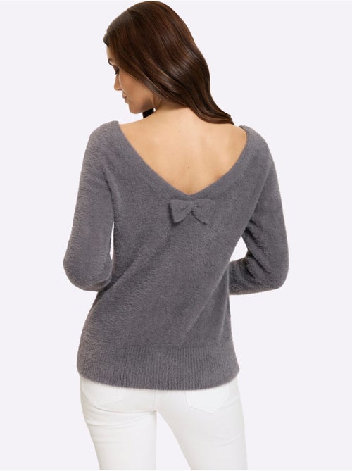Pull à manches longues grand col v au dos - taille standard - helline - Kiabi